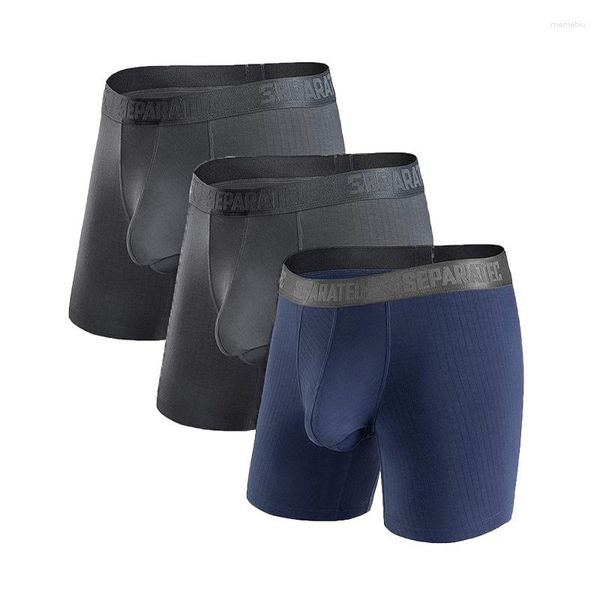 Sous-pants 3 pack pack séparatec hommes sous-vêtements Soft Soft Basic modal et bambou séparé double pocheur boxer long boxershorts