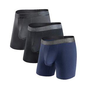 Calzoncillos 3 paquetes de patrones básicos suaves para hombres independientes/ropa interior independiente de doble capa de rayón de bambú Boxer de piernas largas 230404