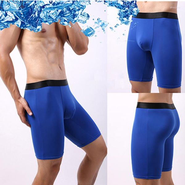 Caleçon 3 pièces/lot hommes Boxer slips doux culottes maillots de bain à la mode grande taille Long Shorts de sport hommes glace soie pantalon plat