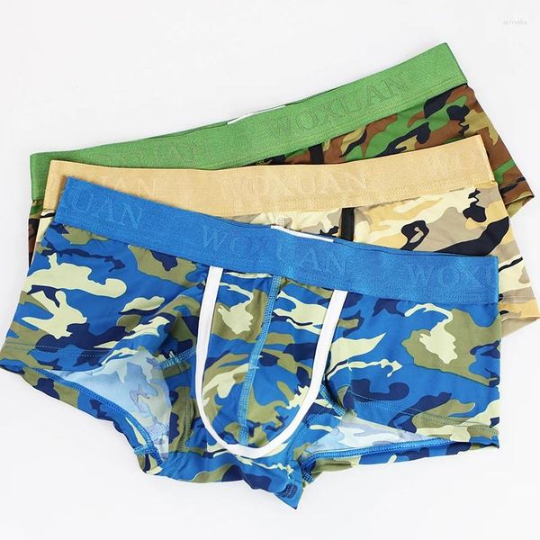 Calzoncillos 3 PC/Lot Men Camuflaje Boxers Long Boxers/Woxuan Polyester Low Rise Men's Bulge Bouch Shorts sin costura