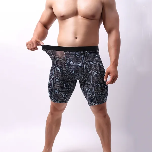 Sous-pants 3 pcs / lot Men Plus taille Boxer Shorts tendance mode Soft Breathable imprimé Long sous-vêtements Pantalon de soie de glace pour hommes