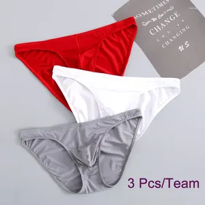 Sous-pants 3 pcs pour hommes sous-vêtements Briefs en nylon pour hommes gonflé avec pochette glisse de soie de soie rouge emballe beaucoup de pandies masculins respirants et sexy