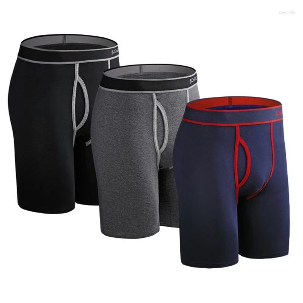Sous-vêtements 3pcs boxers longs pour homme undrewear imprimer culotte pour hommes avec trou coton hommes famille sous-vêtements boxer mâle boxershorts