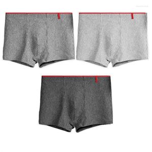 Caleçon 3 Pcs/Lot hommes sous-vêtements en coton hommes fil teint rayure haute élastique mâle Boxer sous-vêtement tête jeunesse boxeurs d'âge moyen