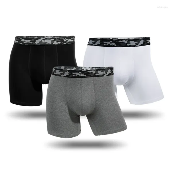 Calzoncillos 3 unids/lote ropa interior deportiva extendida para hombres pantalones cortos boxeador resistente al desgaste pierna corriendo talla grande entrenamiento de algodón suelto gordo boyshort