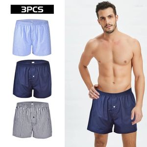 Sous-vêtements 3pcs mâle homewear culottes imprimé plaid knickers rayé slips hommes boxer shorts confort boxeurs décontracté sous-vêtements amples