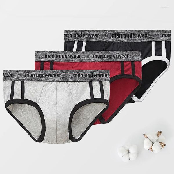 Calzoncillos 3 unids calzoncillos de algodón para hombres ropa interior suave hombre bragas carta transpirable cómodo masculino dormir pantalones cortos negro gris rojo