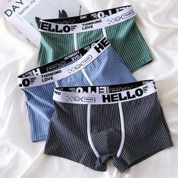 Sous-vêtements 3 pièces culottes pour hommes Boxer Shorts hommes sous-vêtements coton rayé respirant confortable Calzoncillos Para Hombres