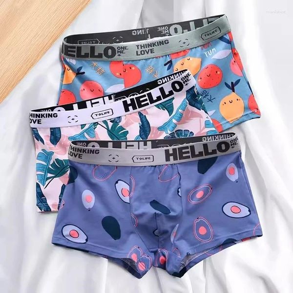 Sous-pants 3pcs Boxers de culotte masculinehorts Hommes sous-vêtements coton boxer caricaturé fruit homoseur houte boxer masculin