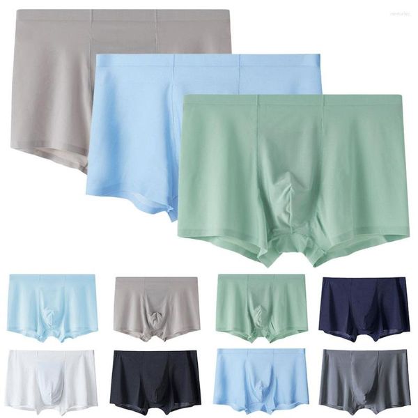 Calzoncillos 3 piezas para hombre de seda de hielo suave ropa interior suave calzoncillos boxer cómodos pantalones cortos sedosos bolsa calzoncillos camisón troncos
