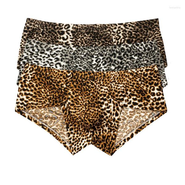 Calzoncillos 3 uds ropa interior para hombre Mini Boxer Shorts estampado de leopardo Sexy Trunls transpirable gran pene bolsa Gay Boxershorts bragas masculinas