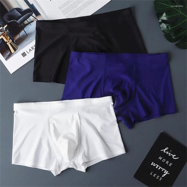 Calzoncillos 3 unids/pack U bolsa para hombre sin costuras de seda de hielo Boxer verano ultrafino ropa interior sexy sólido masculino Boxershorts