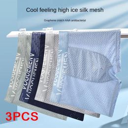 Calzoncillos 3pcs/set hombres regalos en ropa interior para lencería de calzoncillos delgados de gran tamaño de gran tamaño Sports Stail Silk Boxer transpirable