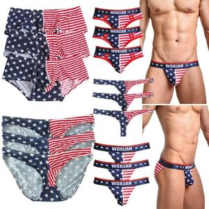 Slip 3PCS Sexy Cotton Mens Briefs / G-String Thong / Boxers Shorts / Underwear USA Flag Stripe Jockstrap Men Panties Lingerie