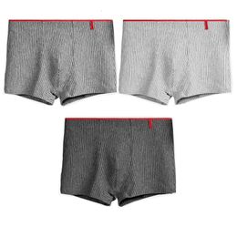 Caleçon 3PcsLot Hommes Sous-Vêtements En Coton Hommes Fil Teint À Rayures Haute Élastique Mâle Boxer Underpant Head Jeunes Boxeurs D'âge Moyen 230420