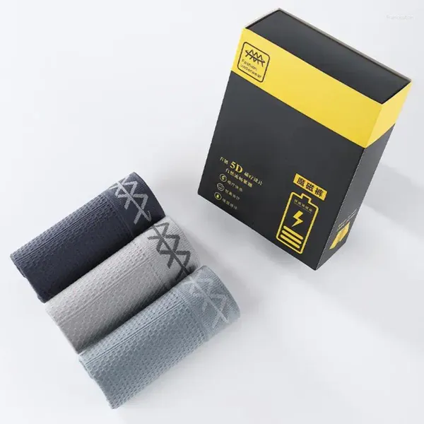 Calzoncillos 3 piezas Pantalones 5D en caja Ropa interior para hombres Boxeador transpirable sin costuras Media cintura Cómodo Alto Elástico