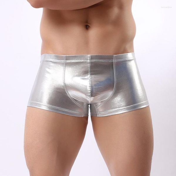 Caleçon 3XL Hommes Sous-Vêtements En Cuir Boxer Homme Gay Sexy Vinyle Boxershorts Or Argent Noir