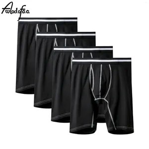 Sous-pants 4 PCS / Lot Long Men Boxer Sous-vêtements Shorts pour hommes Coton Boîtres de la jambe de la plaque