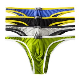 Onderbroek 4 Stks / Pack Mannen Ondergoed Sexy Thongs Slipje G-String Low-Rise Bikini Slips Heren Lingerie U Convex Pouch Shorts