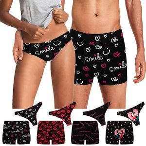 Caleçon 4 pièces Couple culotte dessin animé impression sous-vêtements hommes boxeurs Sexy sous-vêtement coton mâle Shorts dame