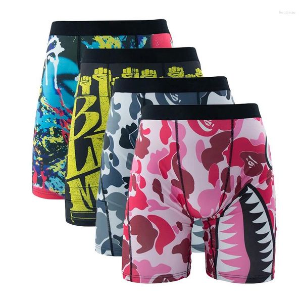 Sous-pants 4pcs Fashion Print Men Men Underwear Boxer Shorts CUECA MALON PALES LINGIE BOXERSHORTS MIX COULEUR COLLES