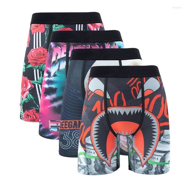 Calzoncillos 4pcs Fashion Print Men Underwear Boxer Boxer Cueca Masculino BoxerShorts BoxerShorts Sexy Briefs Boxers S-5XL Trunks