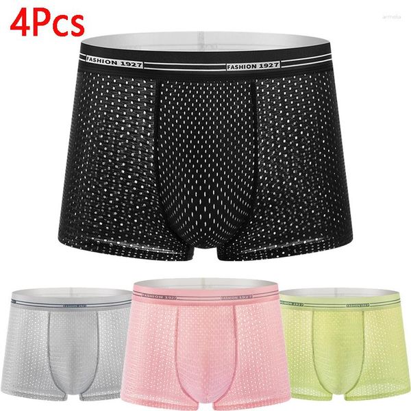 Caleçon 4 pièces graphène hommes sous-vêtements glace soie mâle respirant été Homme Shorts boxeurs Homme trou Plue taille L-4XL