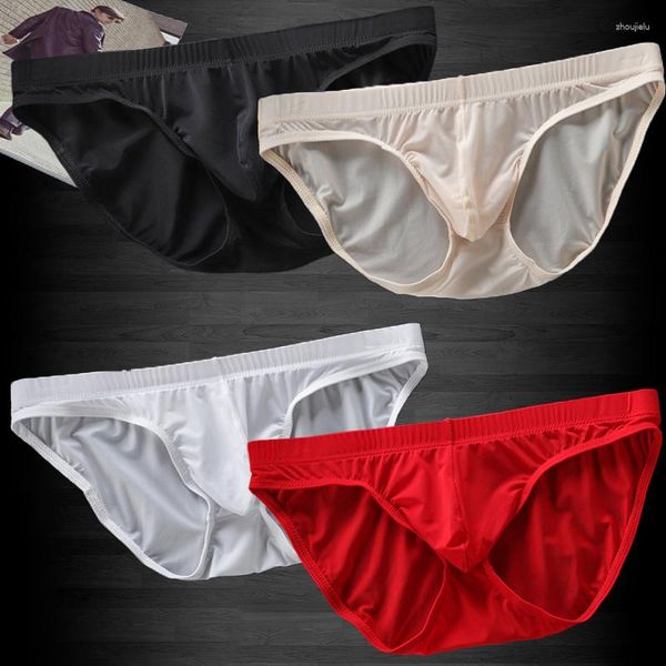 Slip 4PCS / Lot Ice Silk Seamless Men Underwear Solid Nude Low Rise Brief Comfort Penis Pouch Sissy Lingerie Plus Size Lift Hip Panties