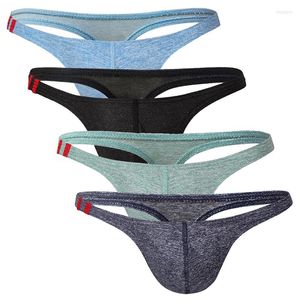 Slip 4 Pcs/Lot hommes Sexy coton G-Strings taille basse hommes t-back string Gay pénis poche Sissy culotte Bikini slips Tanga sous-vêtements