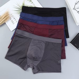 Onderbroek 4 van de 4 van de lot Men bamboe onderbroek mesh ademende l-5xl boxee mannen ondergoed korte onderbroek mannelijke sexy solid boxers shorts 230413