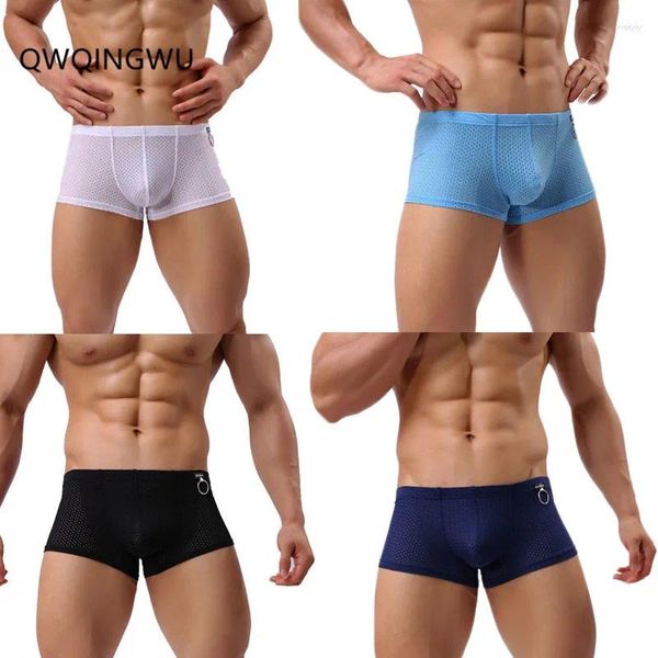 Sous-vêtements 4pcs / lot hommes boxeurs sous-vêtements nylon respirant trou boxer marque mode confortable sexy cueca culotte mâle solide homme