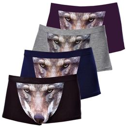 Sous-pants 4pcs / lot menues masculines avec wolf masculin biscasse drôle hommes sous-pants modaux mouss mens sous les sous-vêtements 3d socle boxer homme