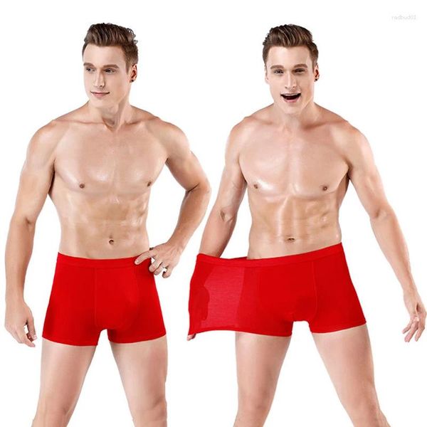 Sous-vêtements 4pcs / lot Premium Coton Modal Sous-vêtements rouges pour hommes Plus Taille Boxer Pantalon respirant Lâche Big Fat Man