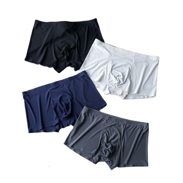 Slip 4pcs / lot Sans Couture Hommes Boxers De Luxe Sous-Vêtements En Soie Spandex 3D Entrejambe Boxer Nylon Shorts Slips 230802