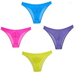 Slip 4 PCS/Lot Sexy Bikini hommes slips Shorts sous-vêtements transparents pochette Design mode homme