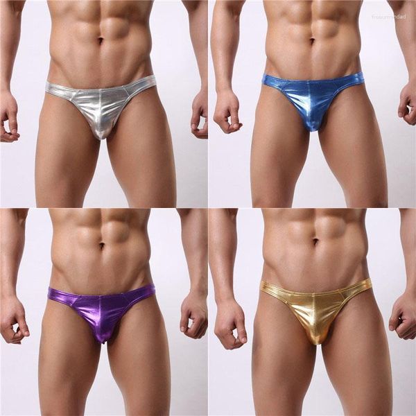Slip 4PCS / Lot Sexy Men's Briefs Pouch Underwear Strings Shinning Faux Leather Bikini G-strings Male Gay