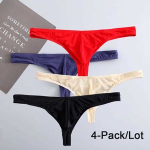 Sous-pants 4pcs Mens Underwear et G-strings Sexy Bride Box 4 Pack Silk Hombre Bulge U Convex Pouche Lingeric Sexi Q240430