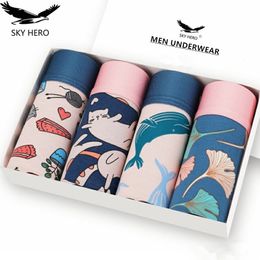 Onderbroek 4 pcslot Heren Ondergoed Boxers Katoen Mode Gedrukt Mannen Boxershorts Mannelijke Slipje Pouch Vetement Homme 230829