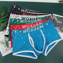 Sous-pants 5 pcs / lot 2024 Coton Men's Cotton Underwear Woxuan Stars Imprimé Man Souamless Boxers Shorts Pignet