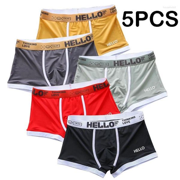 Calzoncillos 5 unids/lote Boxer de moda bragas para hombres ropa interior verano seda de hielo transpirable Boxers masculinos pantalones cortos Cuecas Masculinas hombre Calzoncillos