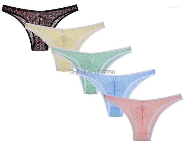Sous-caisson 5pcs / lot Briefs de bikini masculin Sheer Candy Colore Lace Underwear Male Rhombic Pattern Pantal