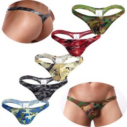 Slip 5 PCS/Lot sous-vêtements pour hommes slips Sexy tongs Camouflage imprimé grande poche de pénis culotte Gay Cueca Calzoncillos Underpant