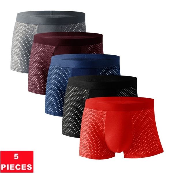 Sous-vêtements 5pcslot maille trou hommes sous-vêtements boxeurs pour hommes boxershorts pantis homme grande taille culotte sexy respirant 230828