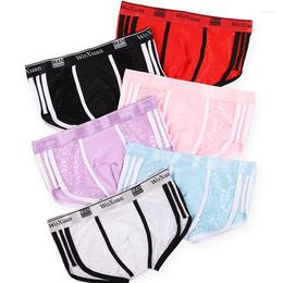 Underpants 6 pcs boxer sexy gay homens roupa interior suave gelo seda renda retalhos mens bikini baixo ascensão calcinha troncos casa desgaste