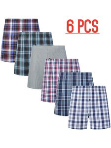 Calzoncillos 6pcs Boxer Shorts Casual Plaid elástica Botón de la cintura elástica Hombres tejidos para el hogar 230815
