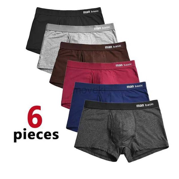 6 pièces/hommes sous-vêtements Shorts de boxe pur coton couleur unie sous-vêtements Sexy 3D poche ascenseur hanche respirant Shorts sous-vêtements pour hommes 24319