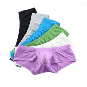 Sous-vêtements 6pcs sous-vêtements sexy hommes boxeurs shorts nylon glace soyeux homme cueca petit boxer u poche convexe mâle gay taille basse