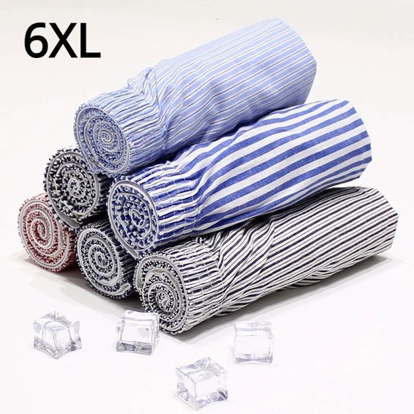 Sous-vêtements 6XL hommes sous-vêtements 5 pièces boxeurs shorts hommes culottes coton sommeil rayé plaid lâche confortable homewear 231212