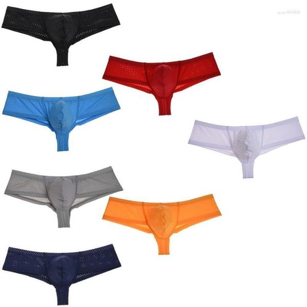 Caleçon 7 pièces/lot confortable respirant trous Sexy hommes boxeurs sous-vêtements Design de mode couleur Pure mâle poche Boxer Shorts