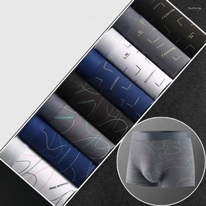 Sous-vêtements 8pcs / lot hommes sexy sous-vêtements boxer shorts lait soie doux confortable tissu mode imprimé respirant antibactérien